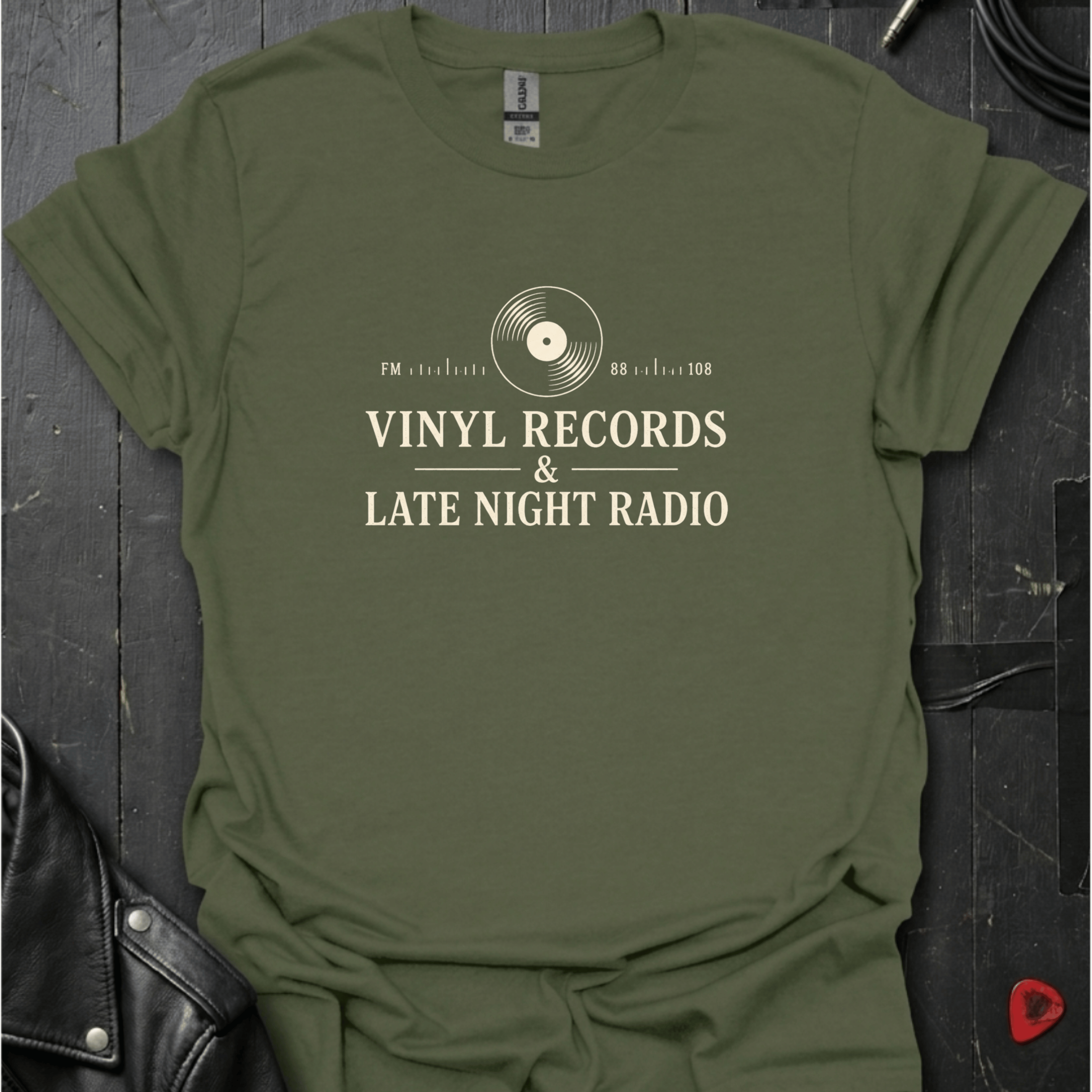 Records & FM Radio T-Shirt - Military Green - T-Shirt