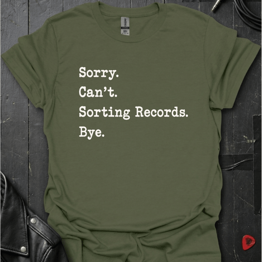 Sorting Records T-Shirt | Funny Vinyl Lover Tee - Military Green - T-Shirt