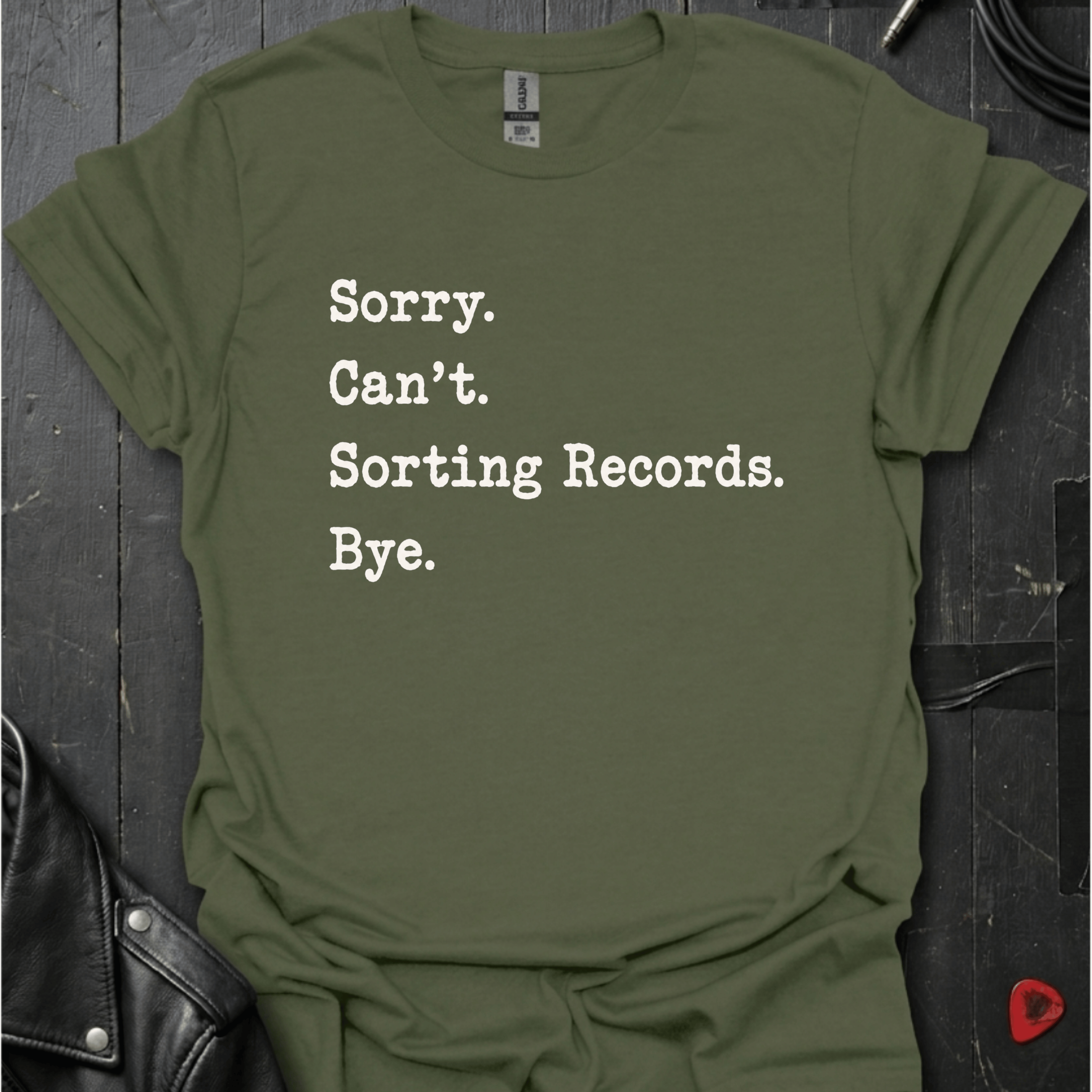 Sorting Records T-Shirt | Funny Vinyl Lover Tee - Military Green - T-Shirt