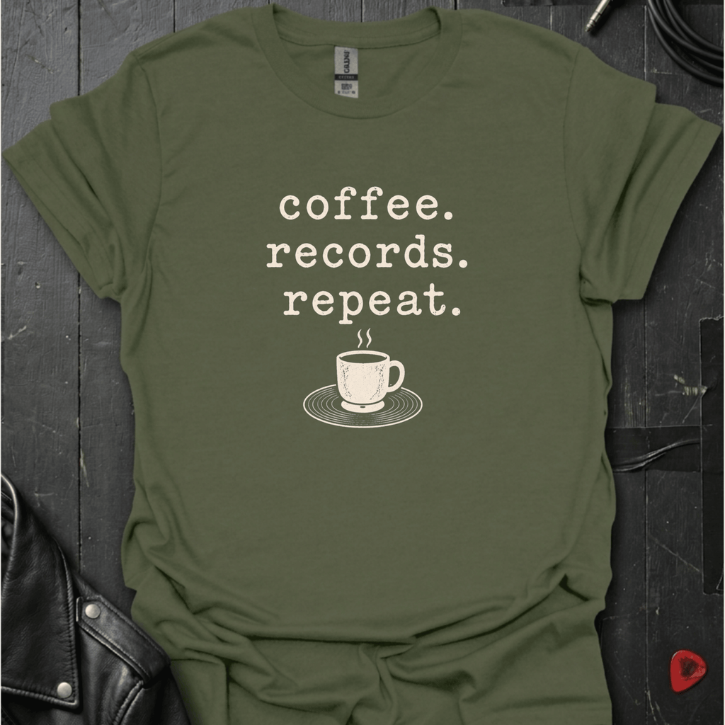 Coffee Records Repeat T-Shirt - Military Green - T-Shirt