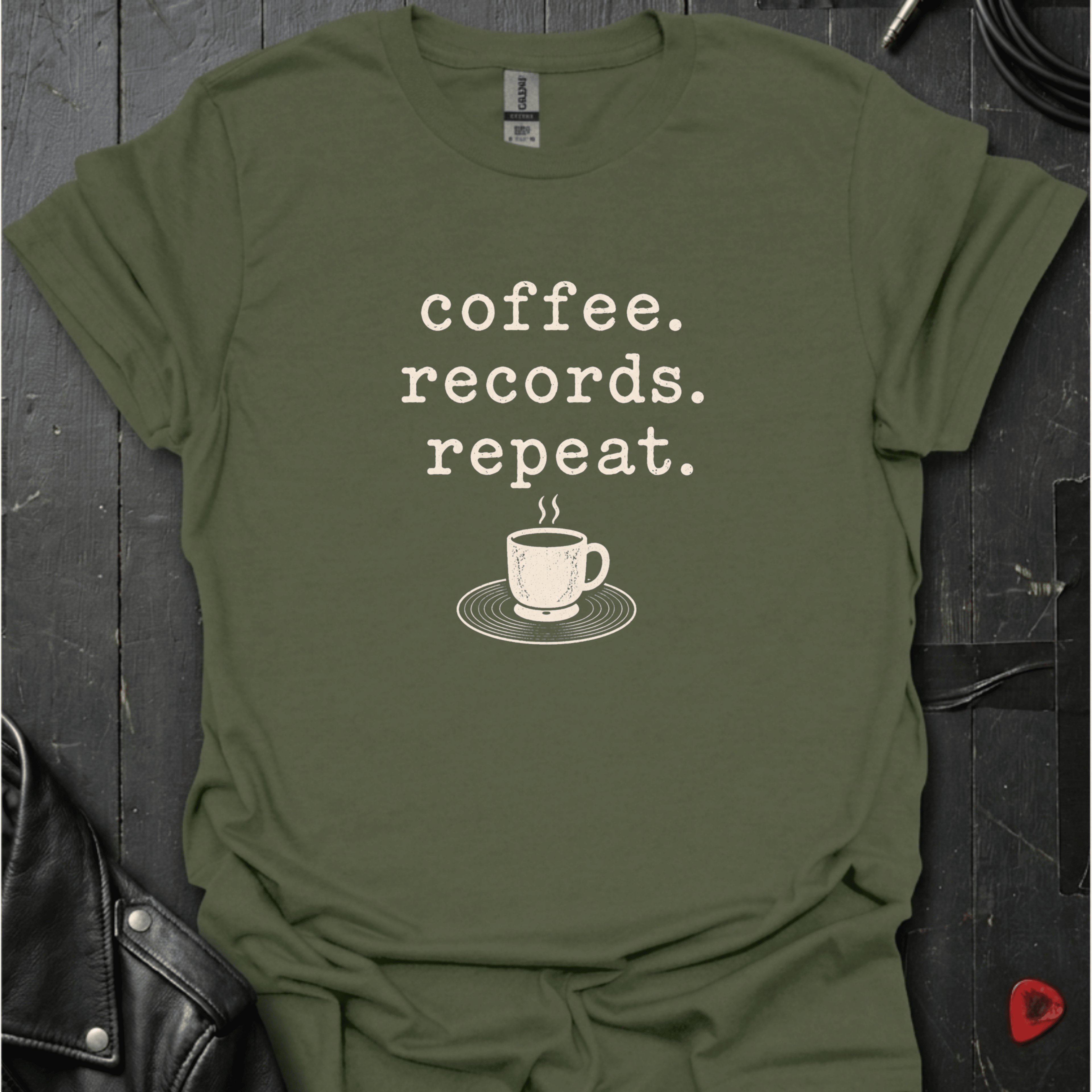 Coffee Records Repeat T-Shirt - Military Green - T-Shirt