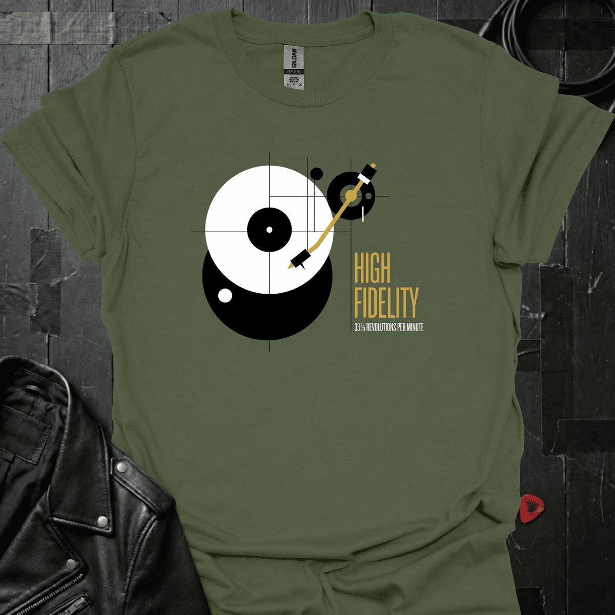 Hi-Fi Vinyl Turntable T-Shirt - Military Green - T-Shirt