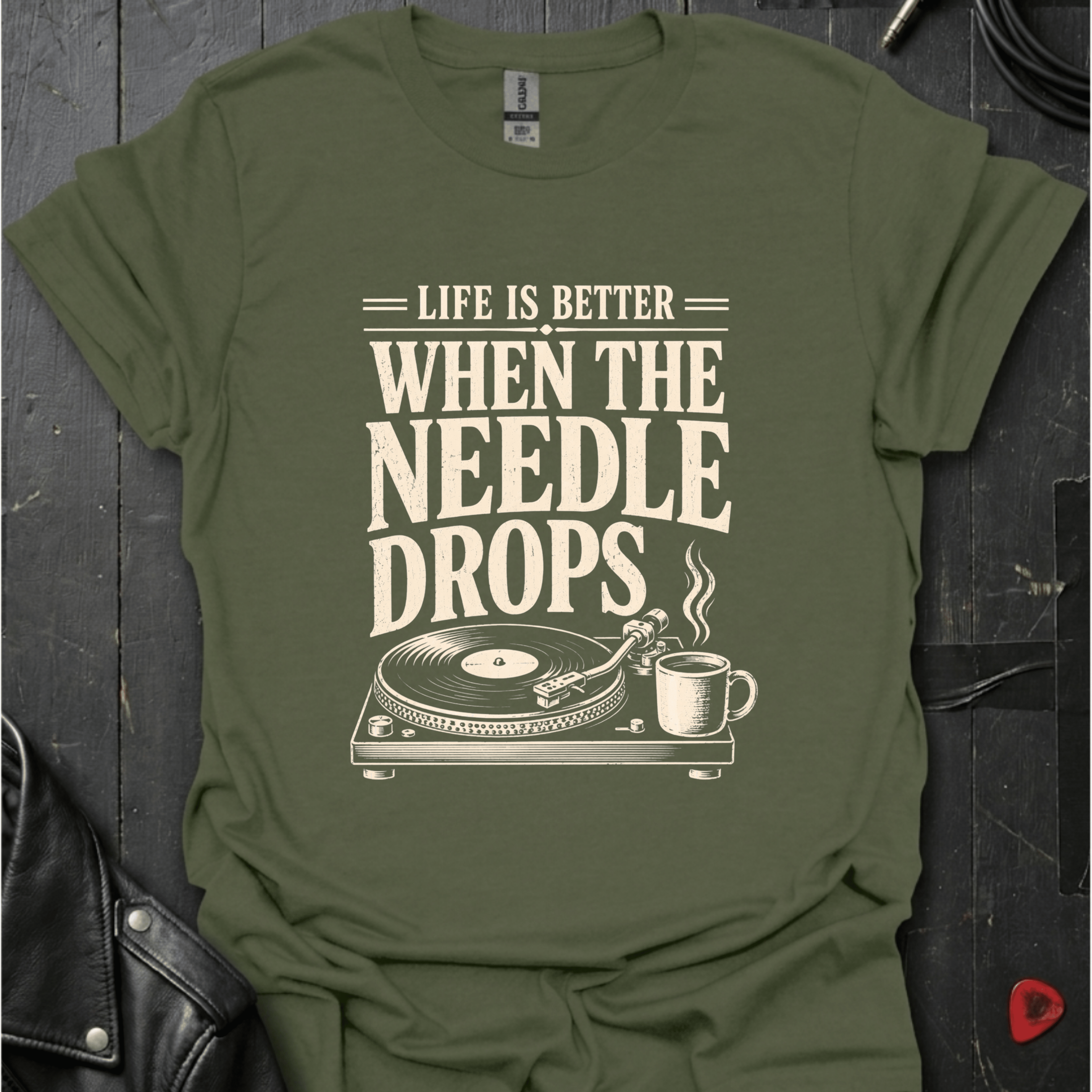When The Needle Drops T-Shirt - Military Green - T-Shirt