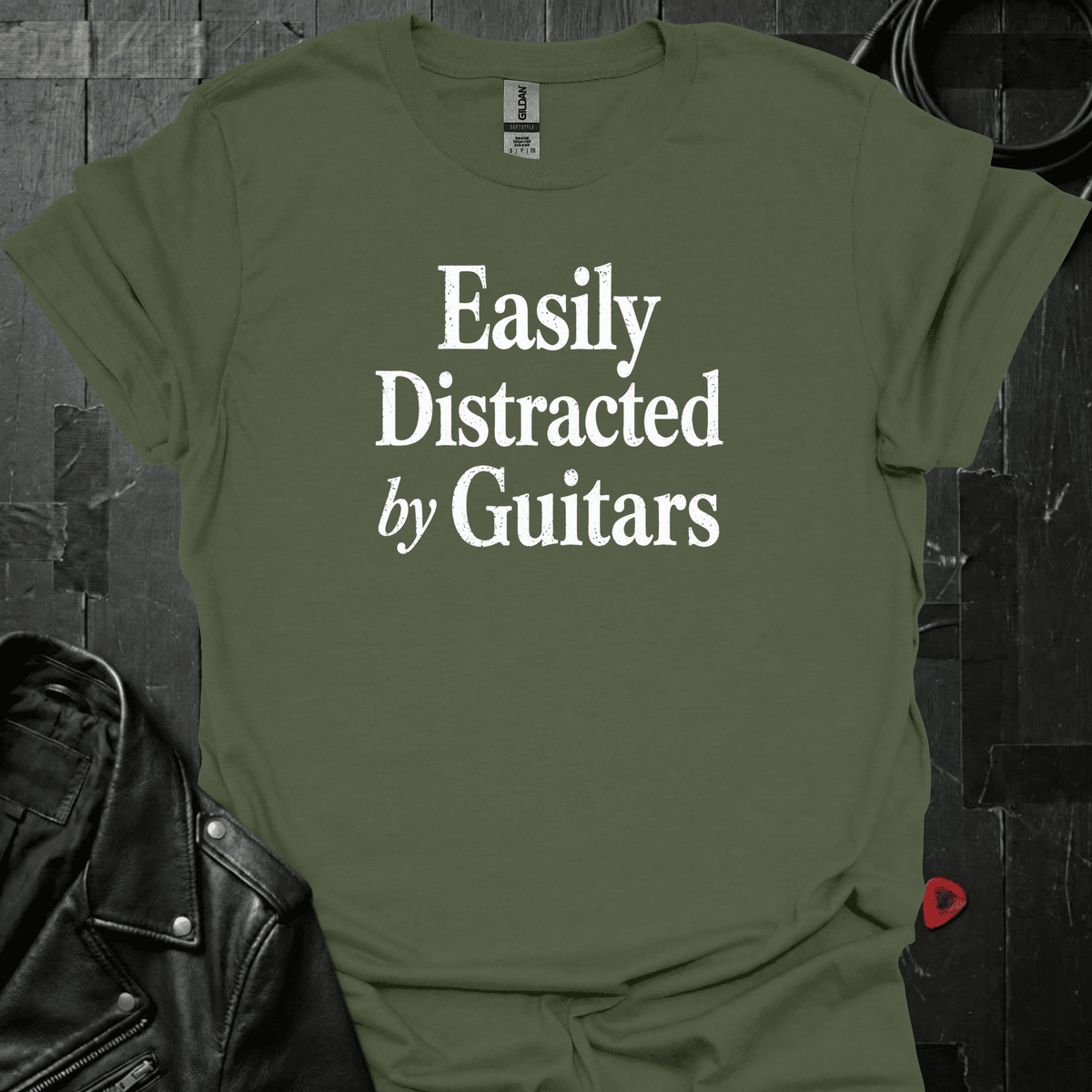 Easily Distracted By Guitars T-Shirt - Military Green - T-Shirt