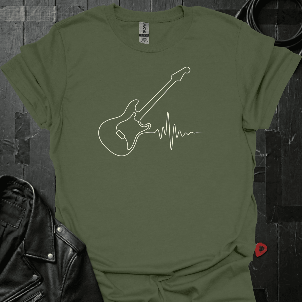 Guitar Heartbeat T-Shirt - Military Green - T-Shirt