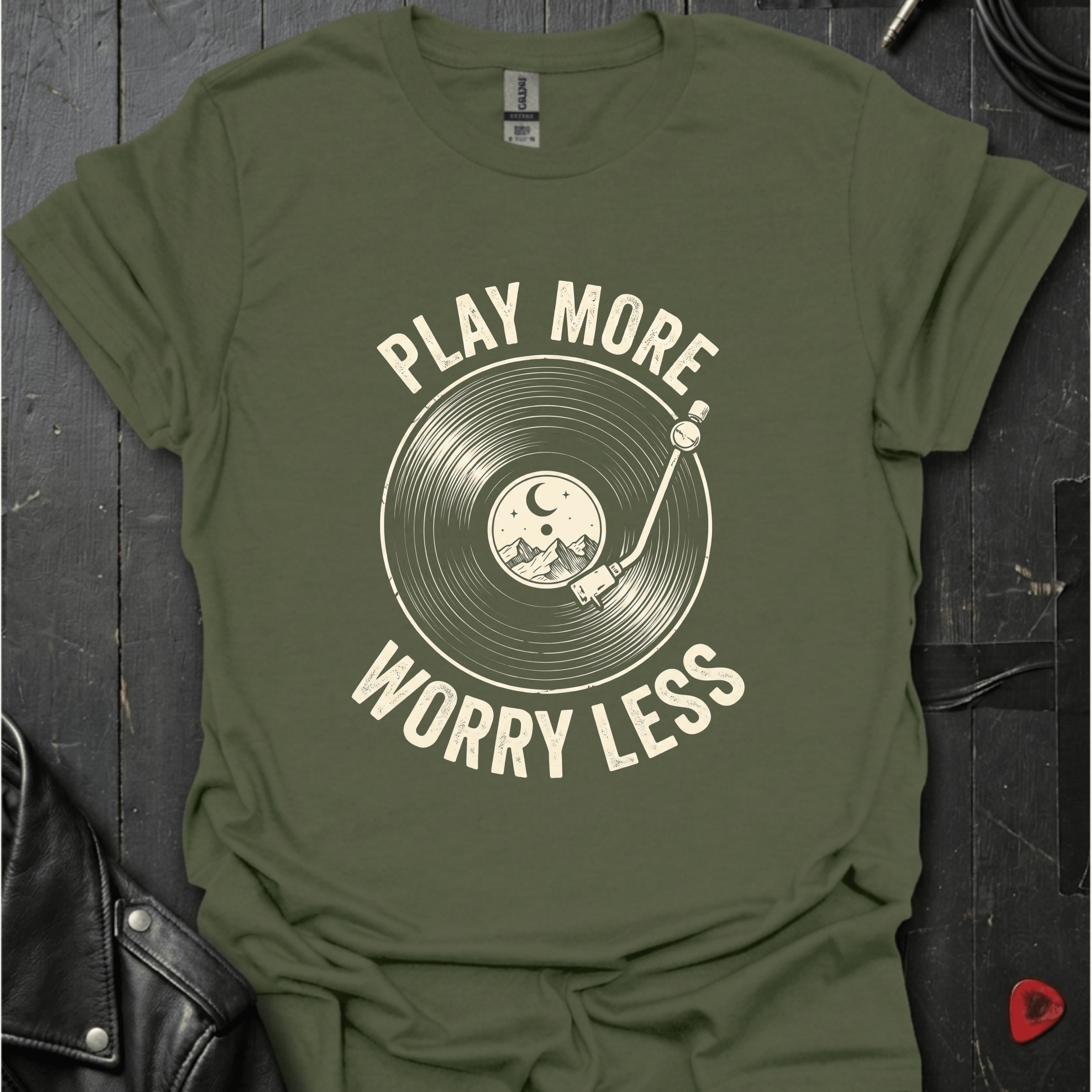 Play More Worry Less T-Shirt - Military Green - T-Shirt
