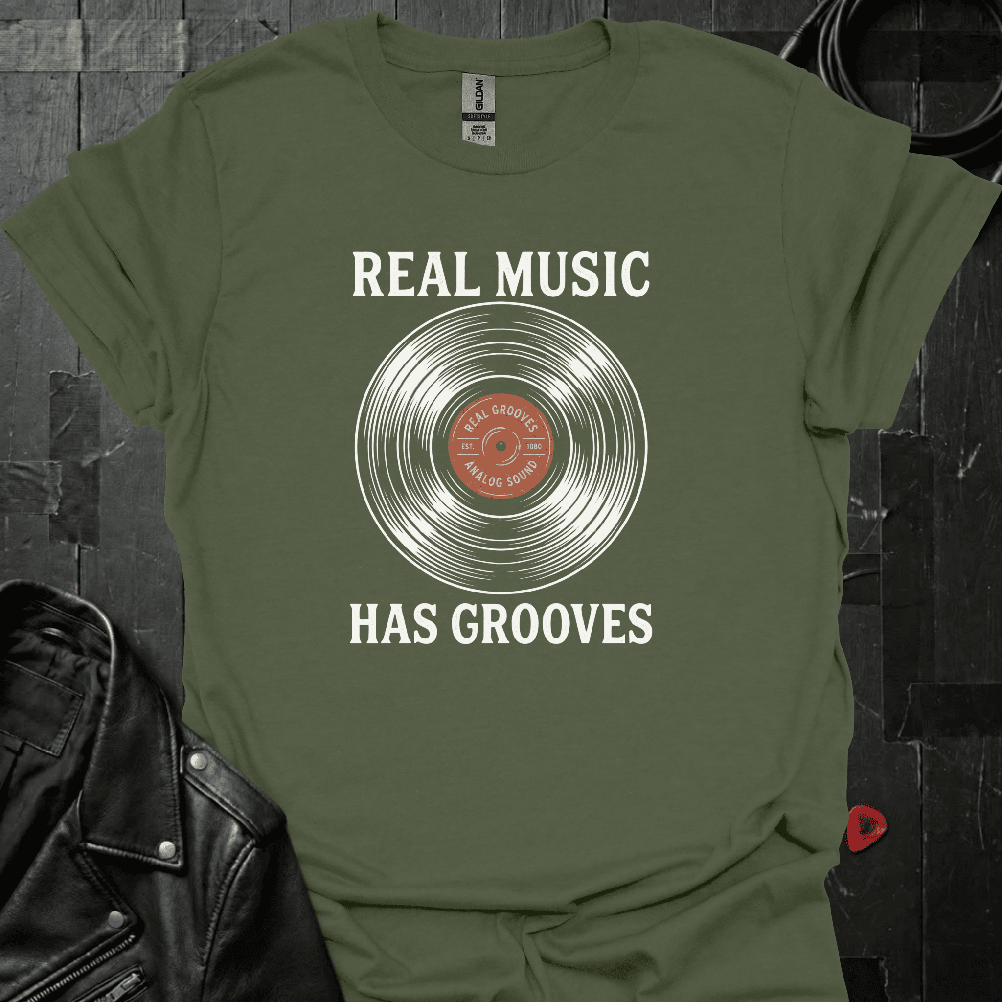Real Music Has Grooves T-Shirt - Military Green - T-Shirt