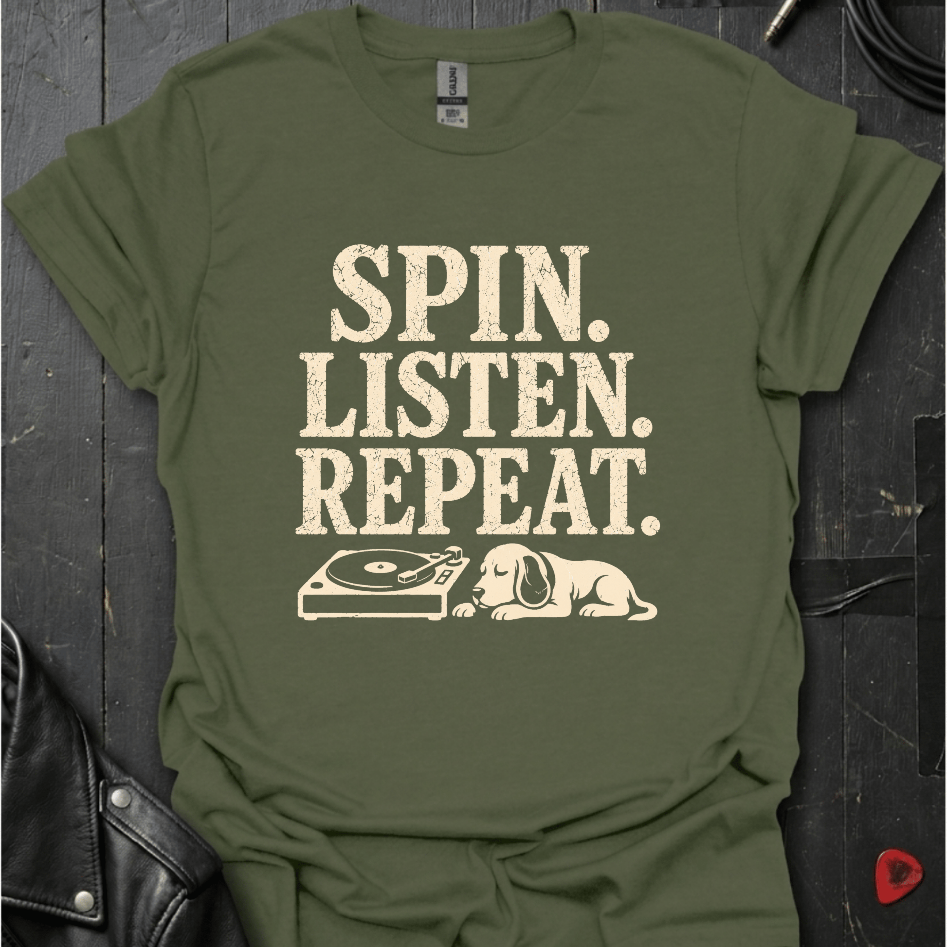 Spin. Listen. Repeat. T-Shirt - Military Green - T-Shirt