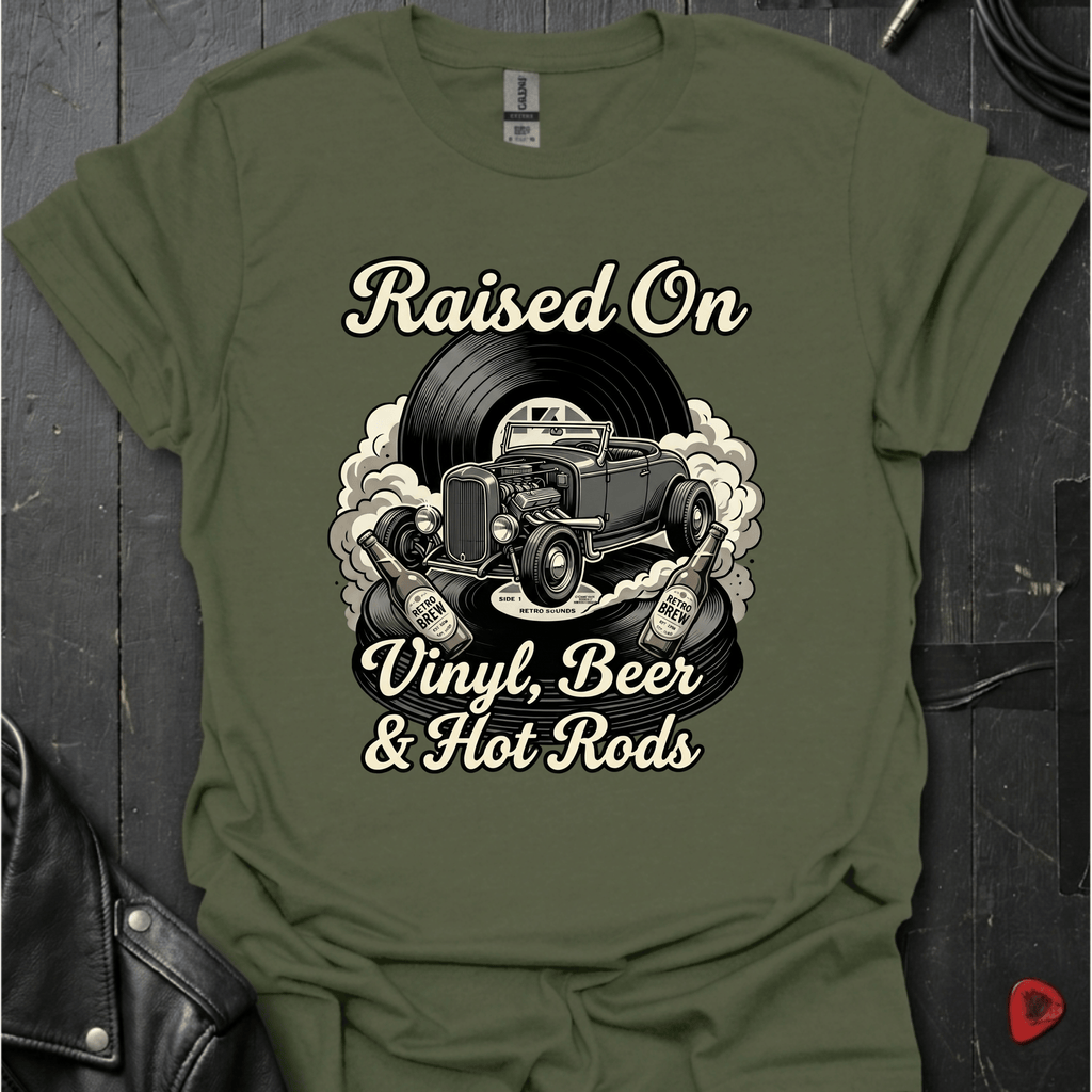 Vinyl & Hot Rods T-Shirt - Military Green - T-Shirt