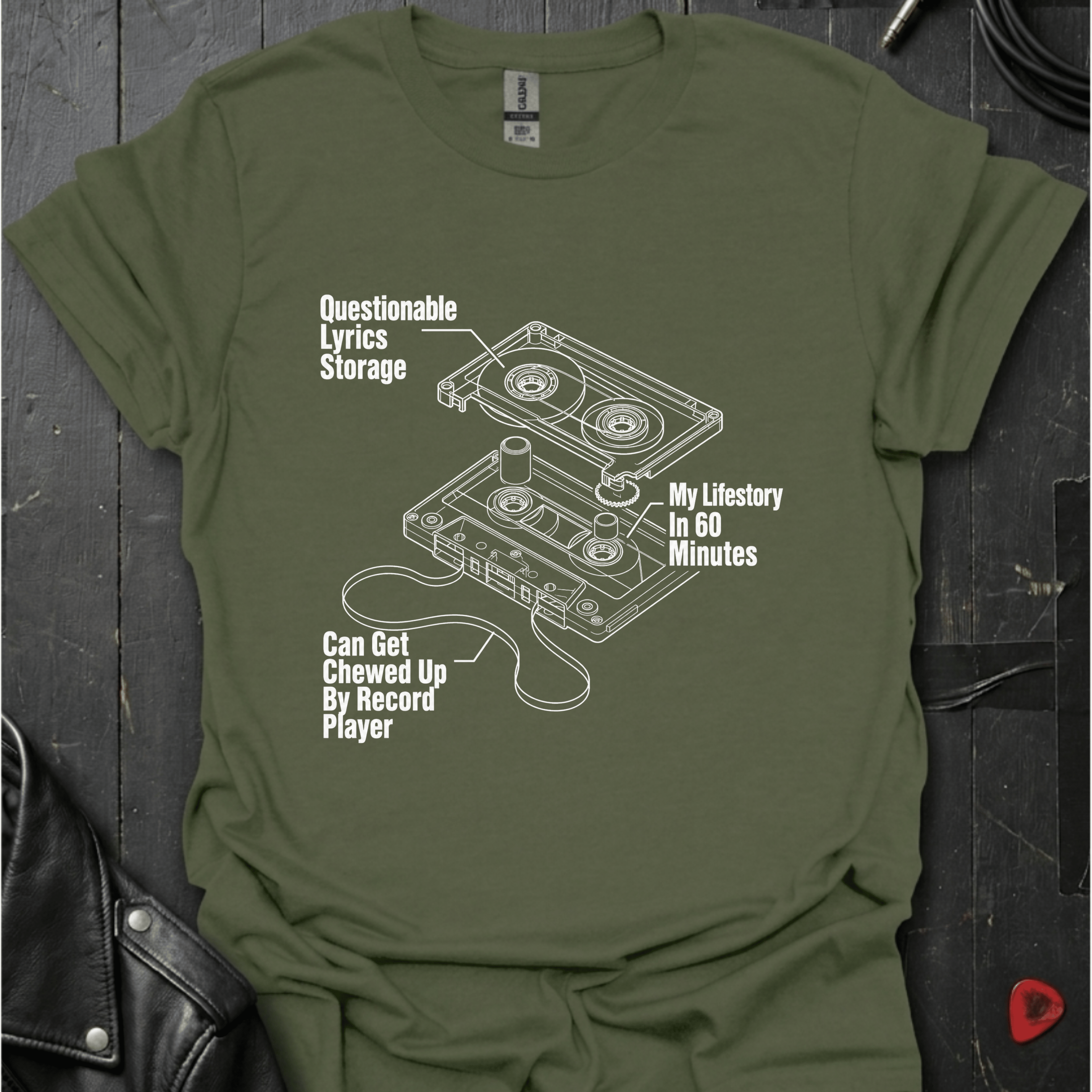 Cassette Tape Diagram T-Shirt - Military Green - T-Shirt