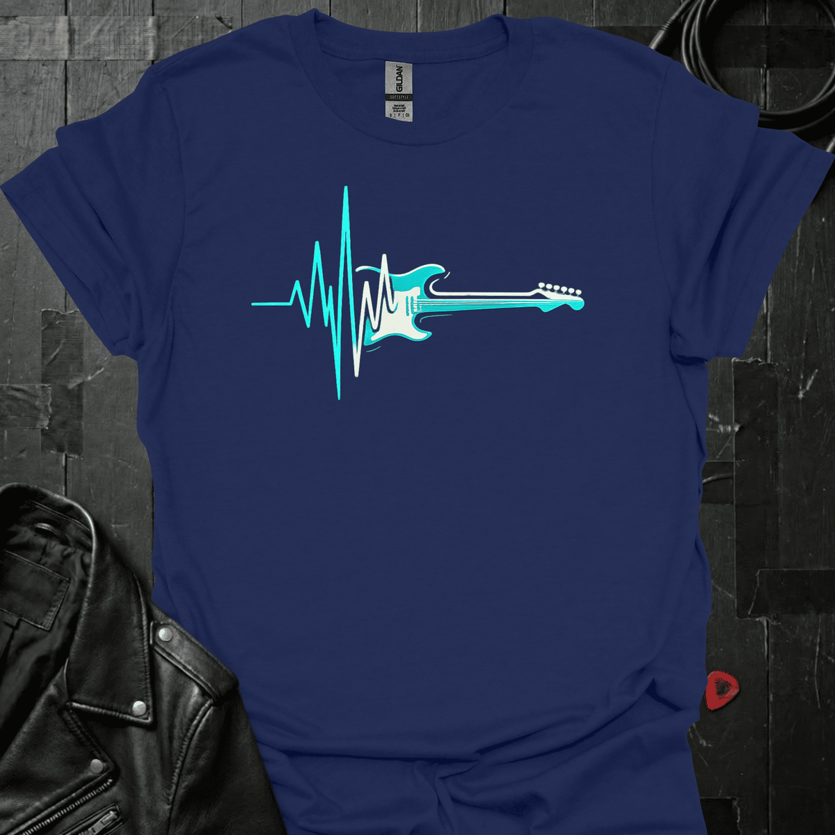 Heartbeat Guitar T-Shirt - Navy - T-Shirt