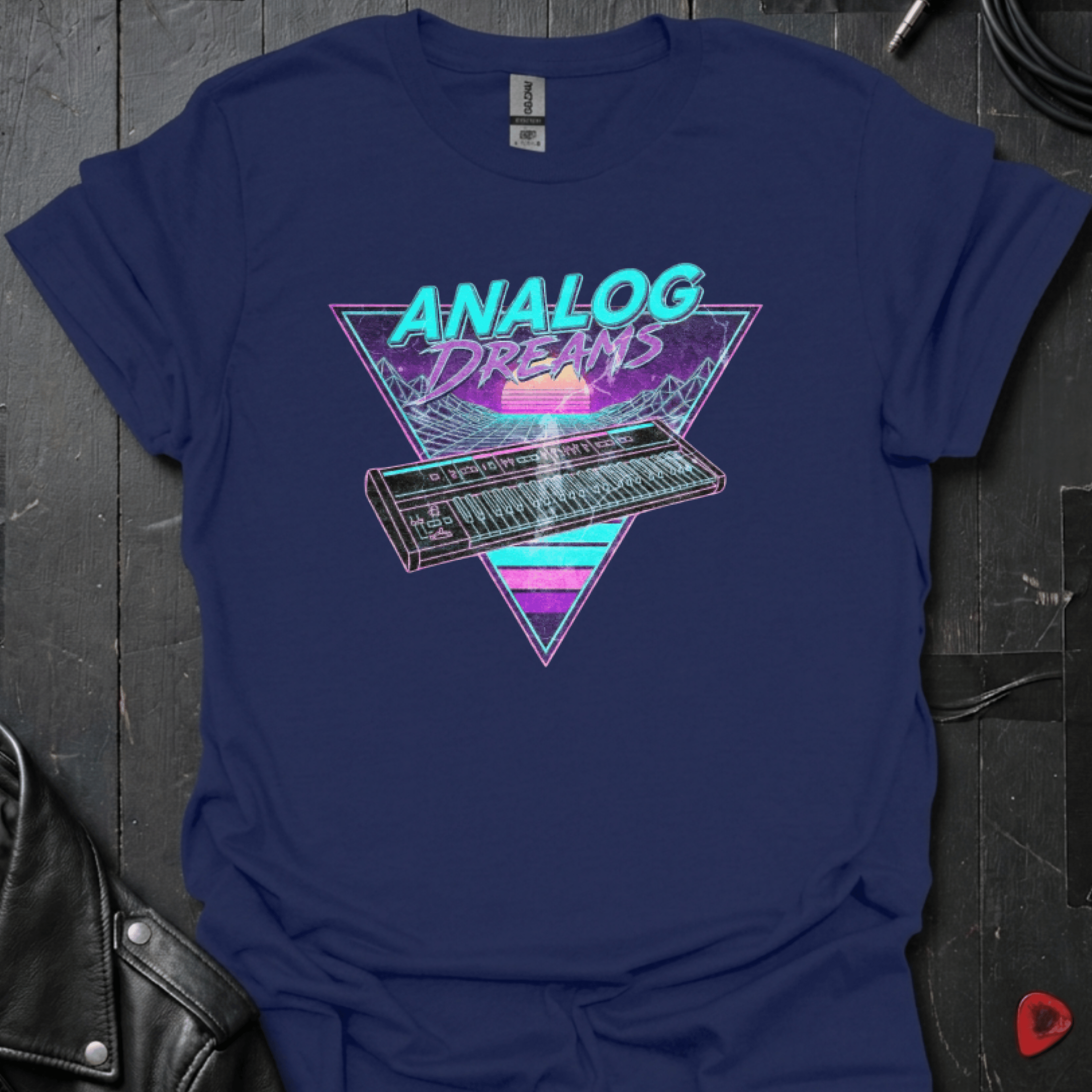 Retro Synthwave Keyboard T-Shirt - Navy - T-Shirt