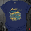Analog State of Mind Navy t-shirt featuring three stacked mixtapes design — retro music apparel by GeloGroove