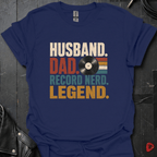 Husband Dad Record Nerd Legend T-Shirt | Vinyl Dad Tee - Navy - T-Shirt