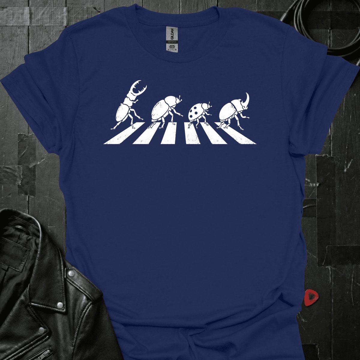Beetles Crossing Road T-Shirt - Navy - T-Shirt