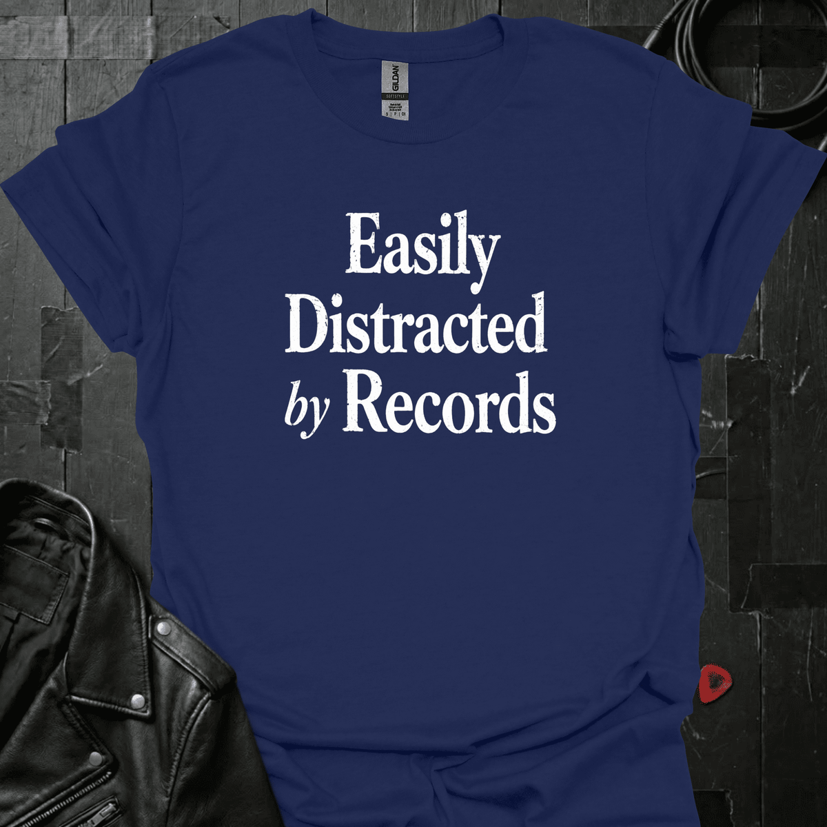 Easily Distracted By Records T-Shirt - Navy - T-Shirt