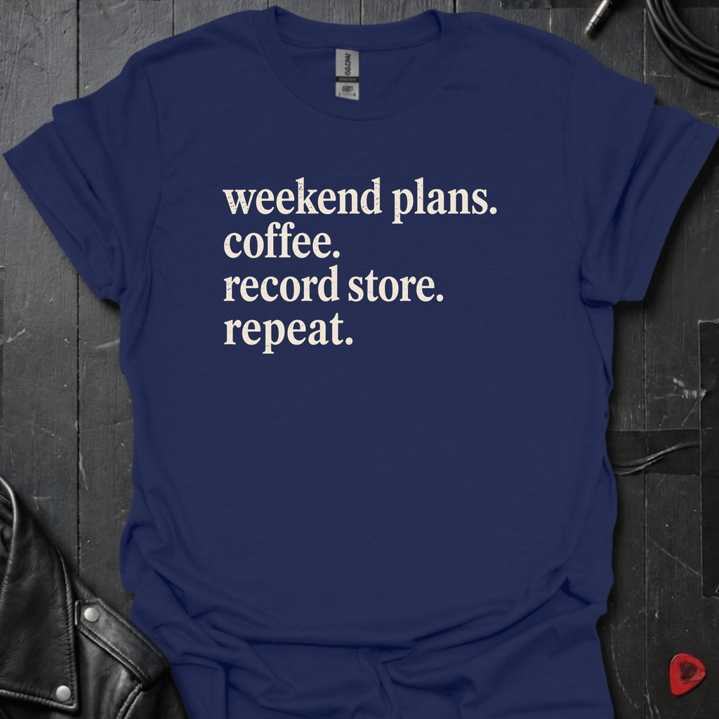 Weekend Plans T-Shirt | Vinyl Lover Coffee Tee - Navy - T-Shirt