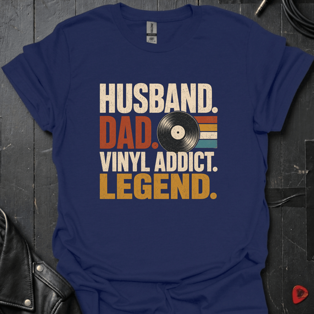 Vinyl Addict Dad T-Shirt | Record Lover Dad Tee - Navy - T-Shirt