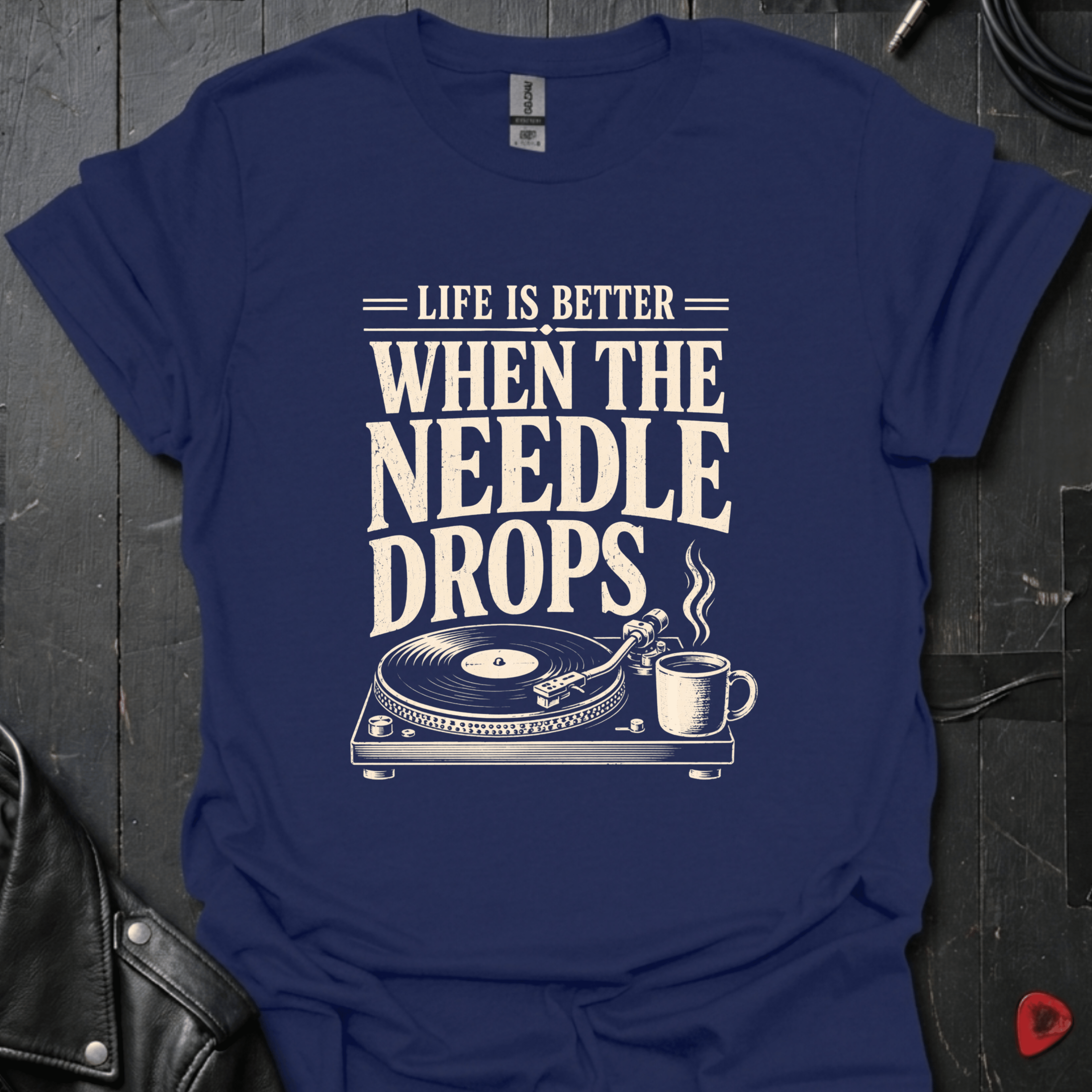 When The Needle Drops T-Shirt - Navy - T-Shirt