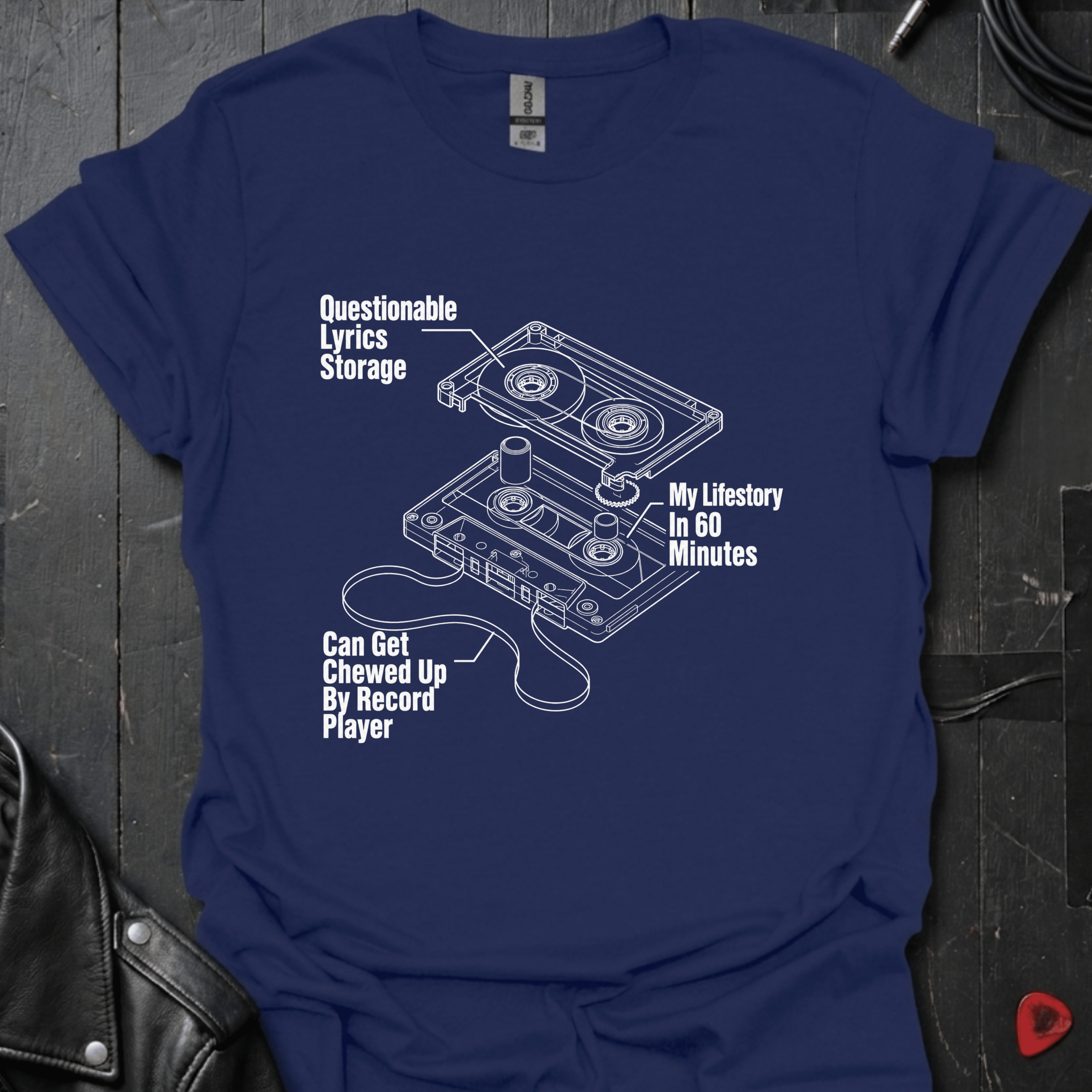 Cassette Tape Diagram T-Shirt - Navy - T-Shirt