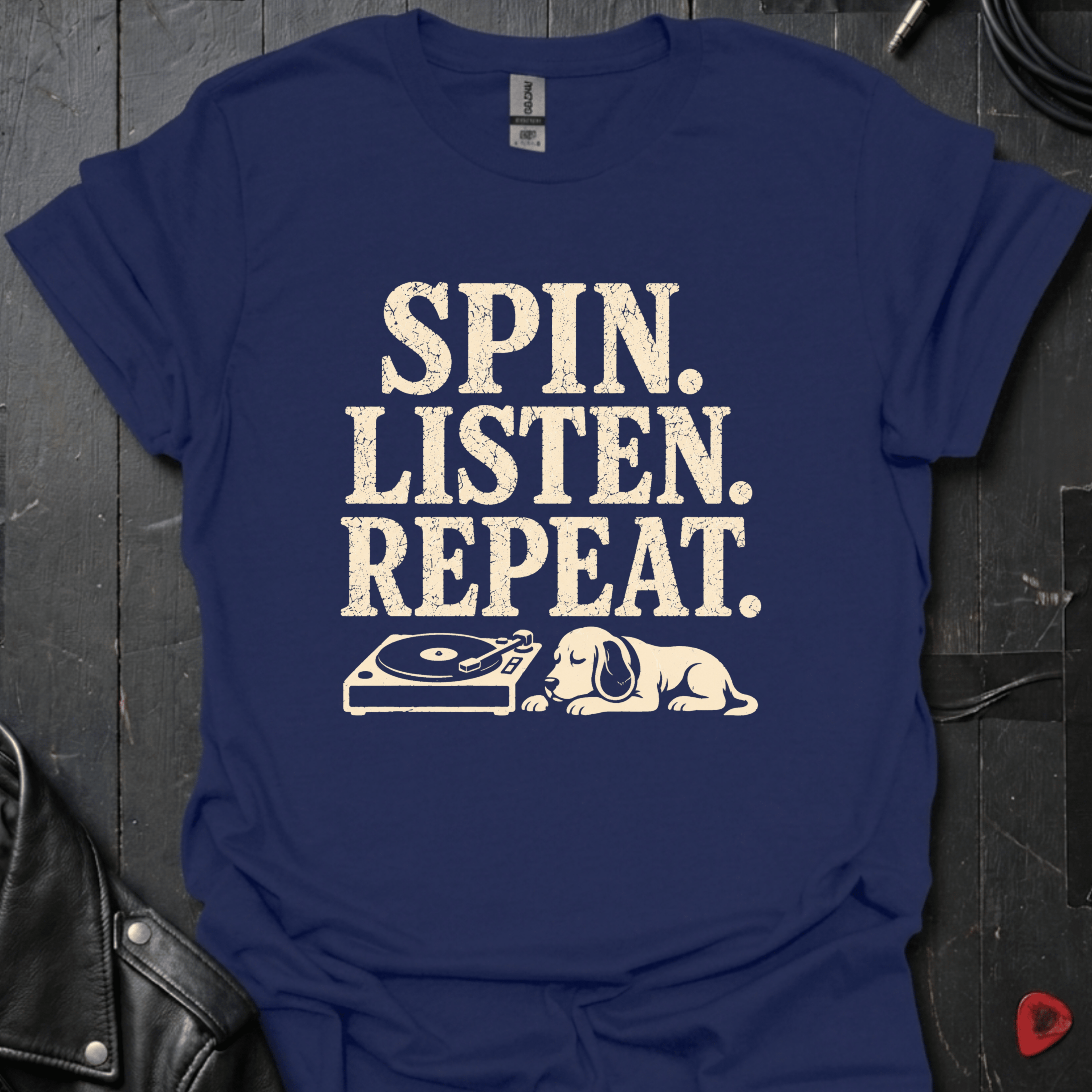 Spin. Listen. Repeat. T-Shirt - Navy - T-Shirt