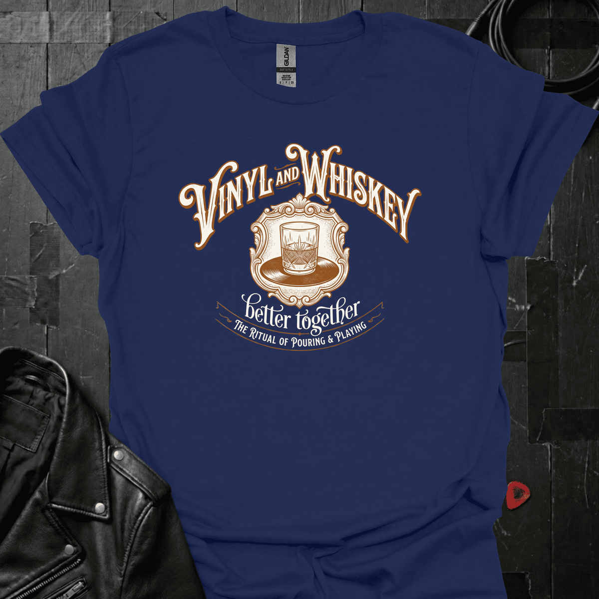 Vinyl & Whiskey T-Shirt - Navy - T-Shirt