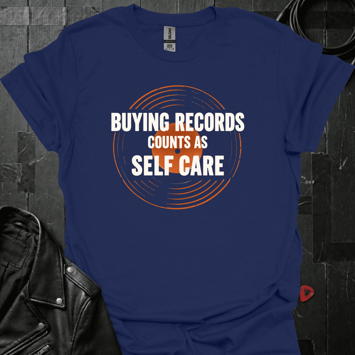 Record Shopping Self Care T-Shirt - Navy - T-Shirt