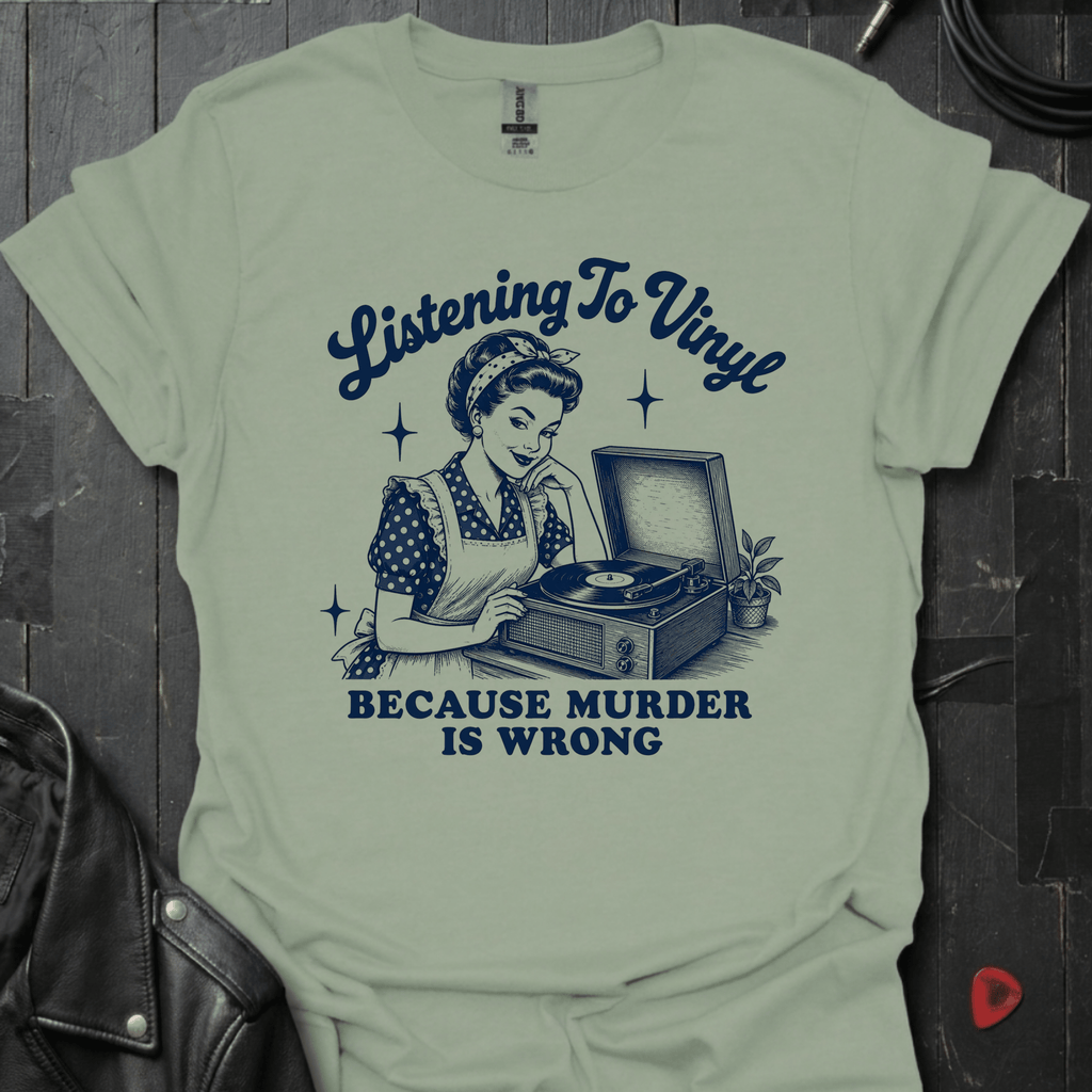 Listening To Vinyl T-Shirt - Sage - T-Shirt