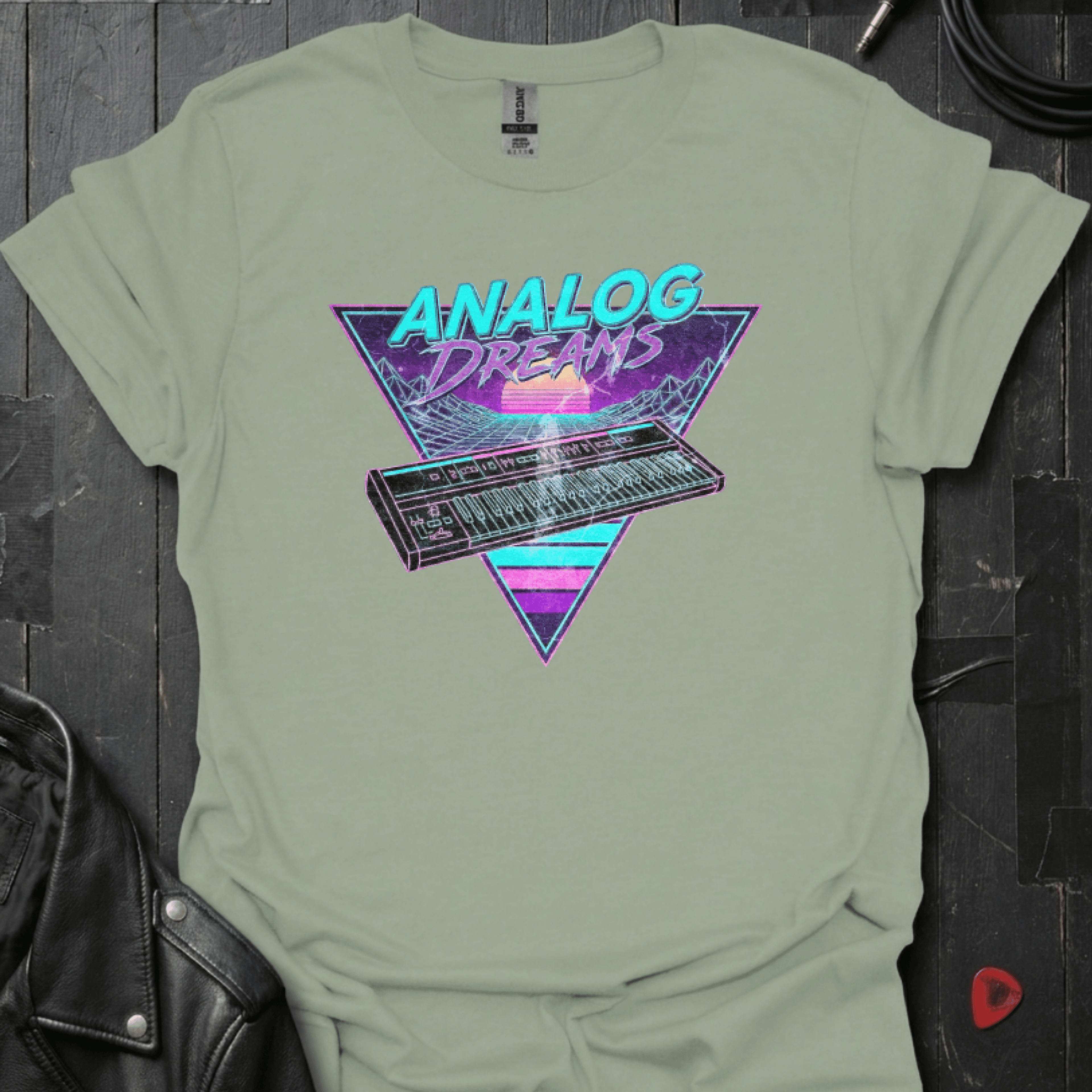 Retro Synthwave Keyboard T-Shirt - Sage - T-Shirt