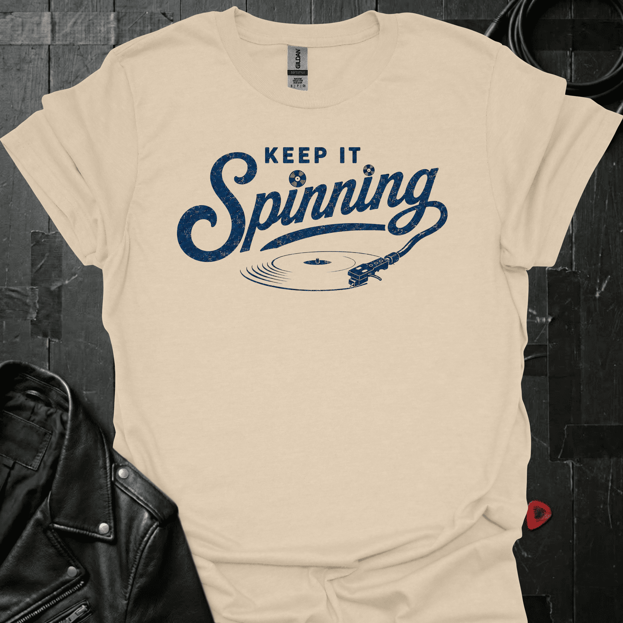 Keep The Record Spinning T-Shirt - Sand - T-Shirt