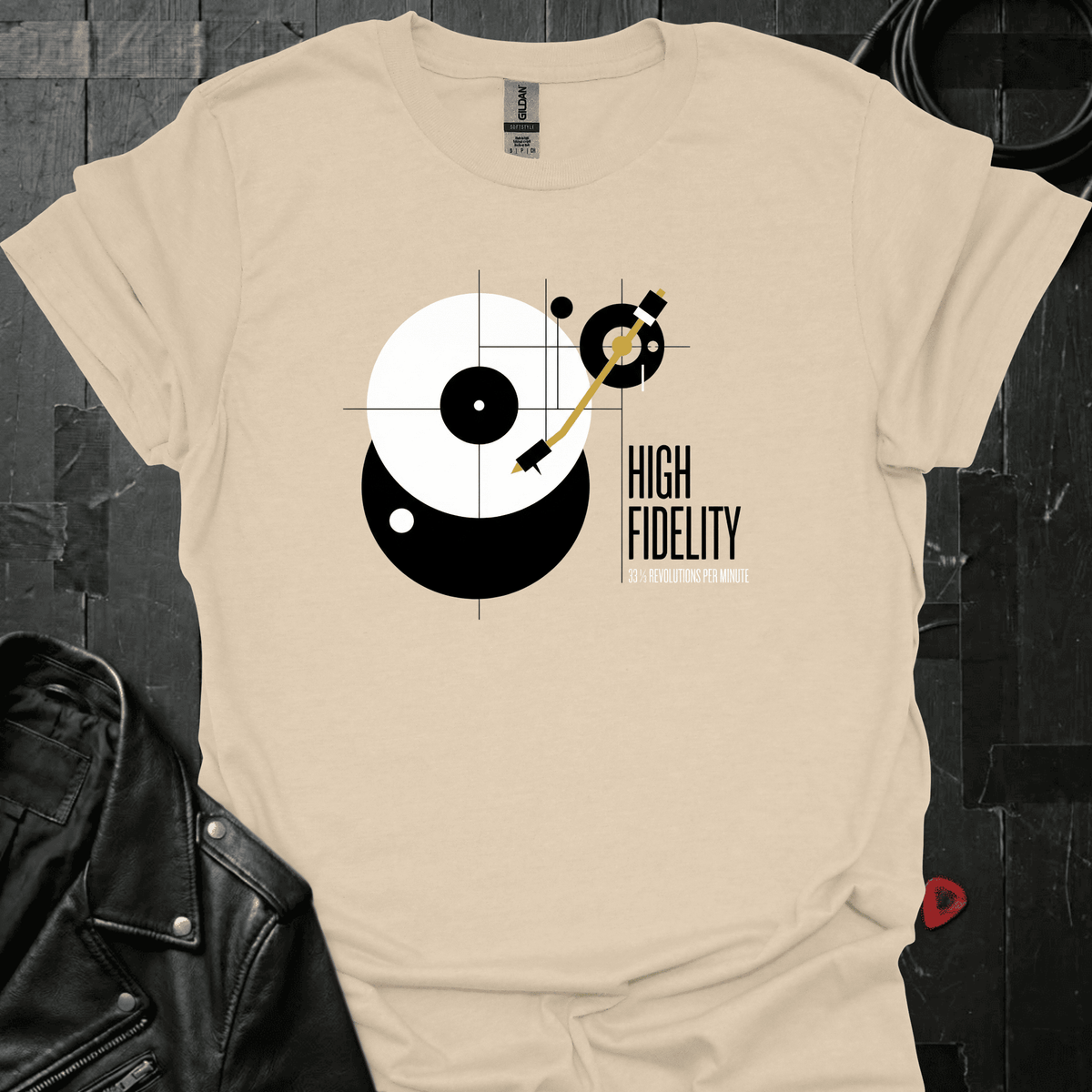 Hi-Fi Vinyl Turntable T-Shirt - Sand - T-Shirt