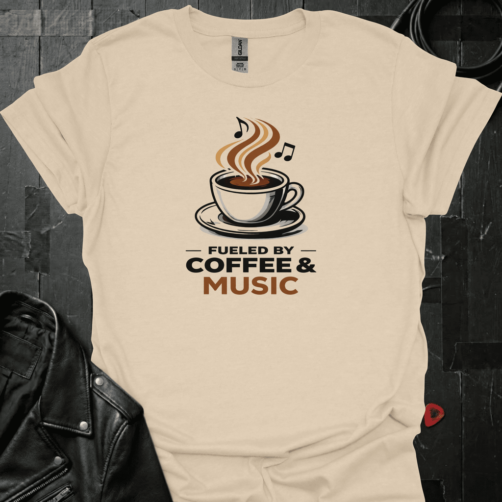 Fueled By Coffee & Music T-Shirt - Sand - T-Shirt