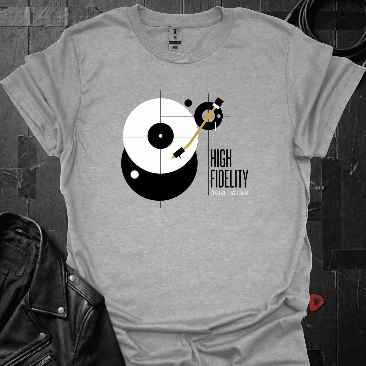 Hi-Fi Vinyl Turntable T-Shirt - Sport Grey - T-Shirt