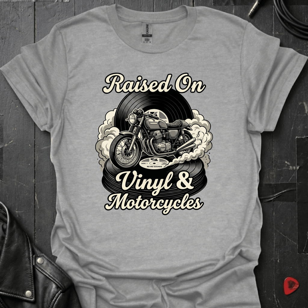 Vinyl & Motorcycles T-Shirt | Vinyl And Biker Music Tee - Sport Grey - T-Shirt