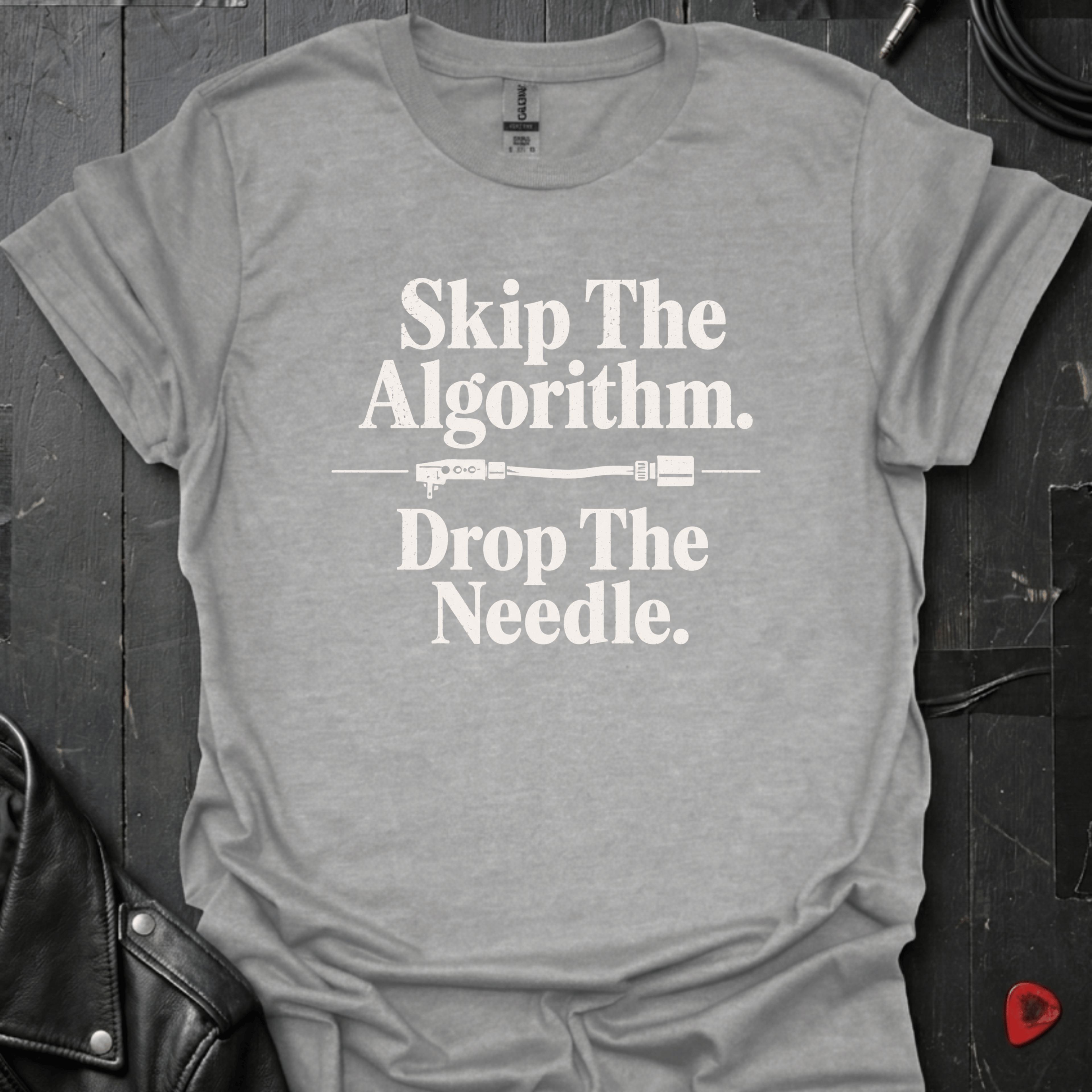 Skip The Algorithm And Drop The Needle T-Shirt | Vinyl Lover - Sport Grey - T-Shirt