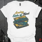 Analog State of Mind White t-shirt featuring three stacked mixtapes design — retro music apparel by GeloGroove