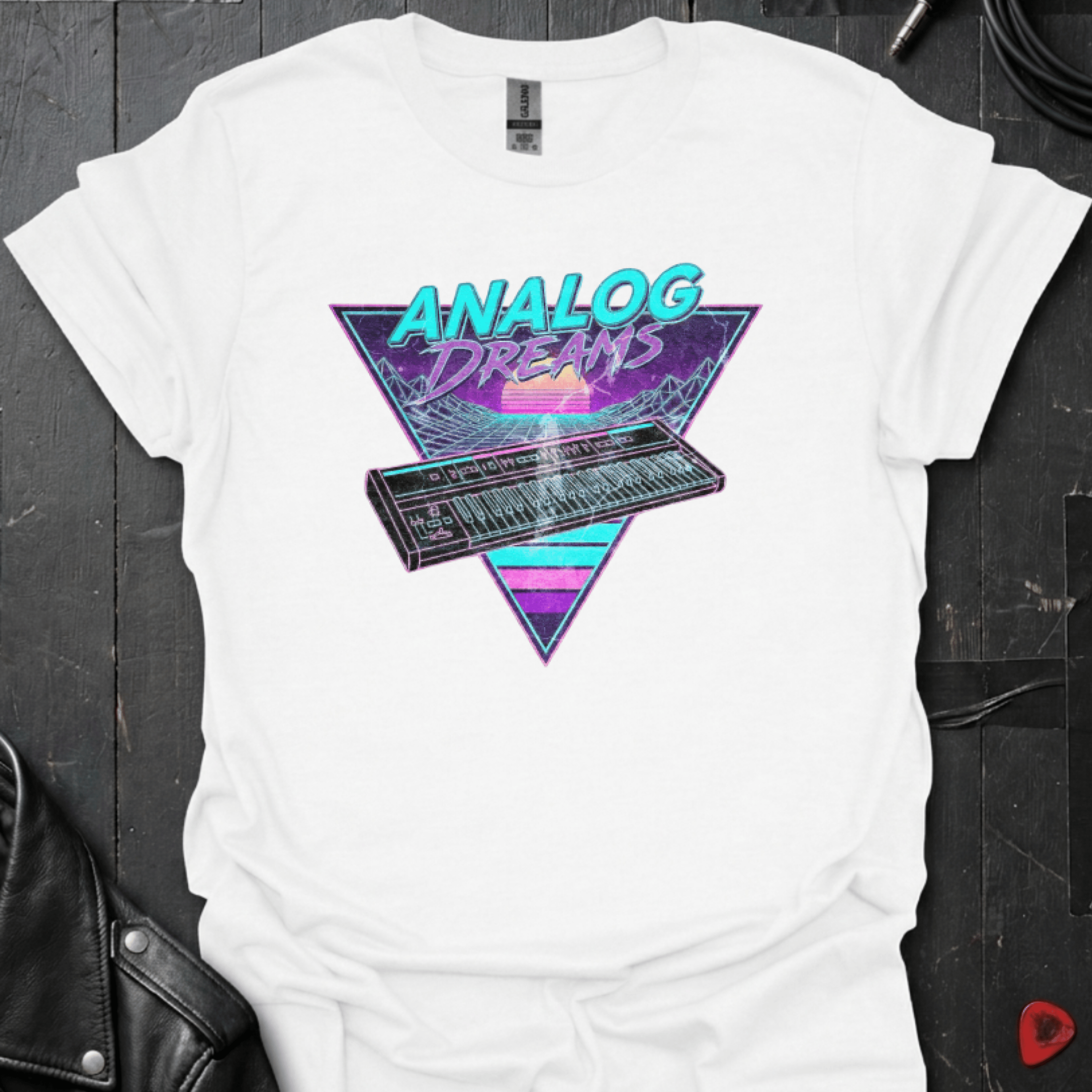 Retro Synthwave Keyboard T-Shirt - White - T-Shirt